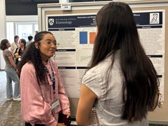 Students presenting and sharing their research findings during a departmental poster session